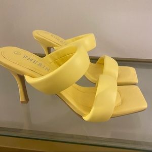 Yellow Square Toe Heeled Sandals